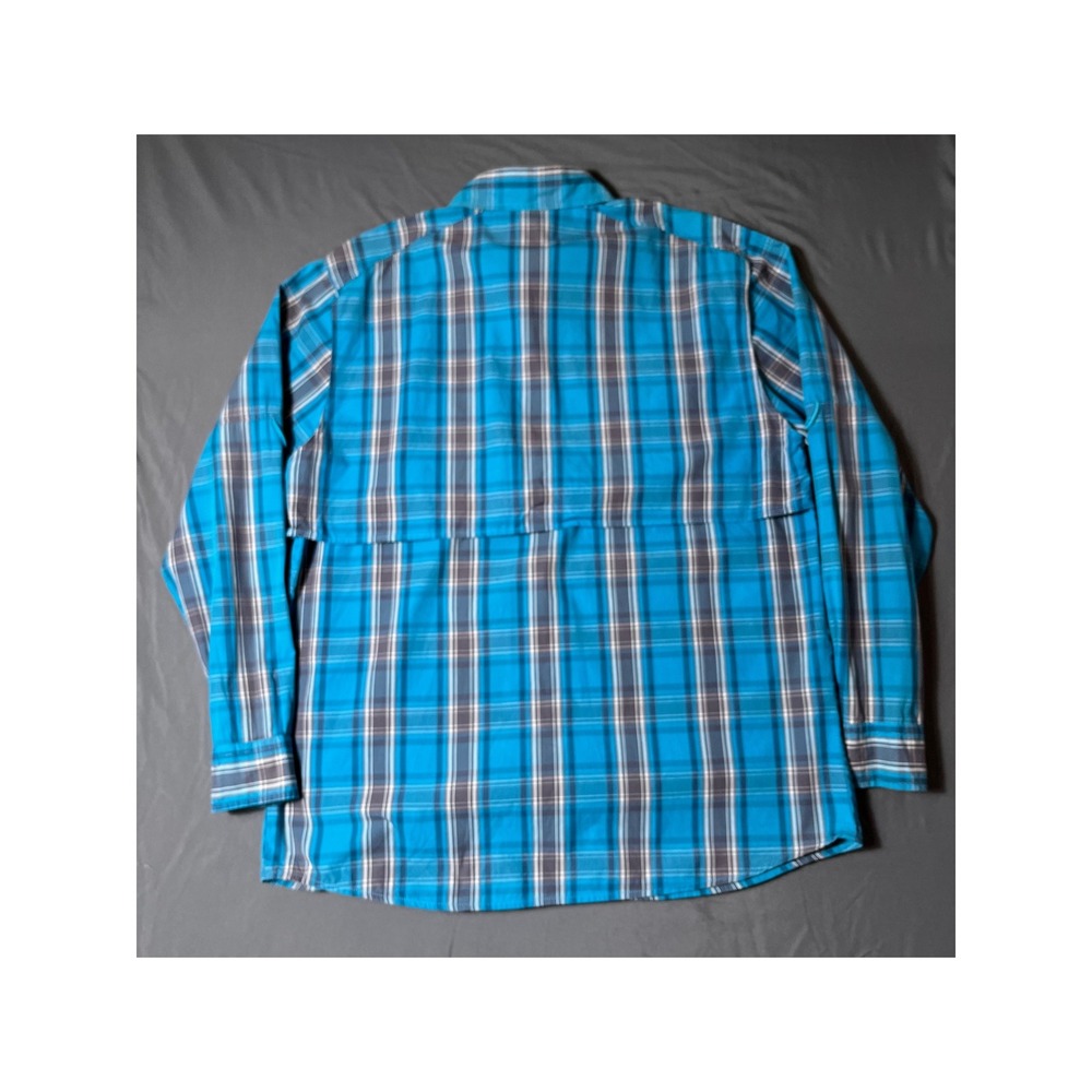Fariani Italy Mens M Blue Plaid 100% Cotton Outdoor Trek Fishing Shirt‎ Vented - Picture 6 of 8